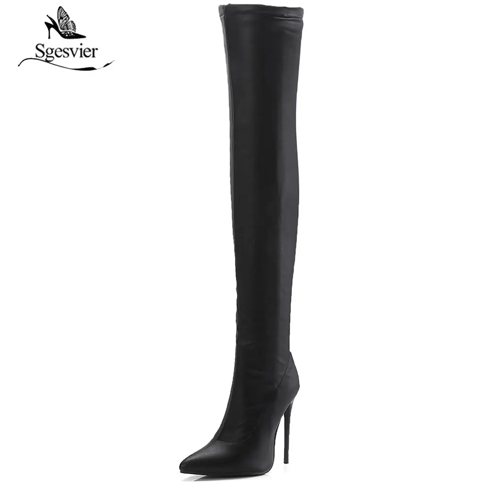 Sgesvier/женские ботфорты из эластичной замши пикантные ботфорты на шпильке высокие сапоги на высоком каблуке с острым носком черный, серый цвет, B774