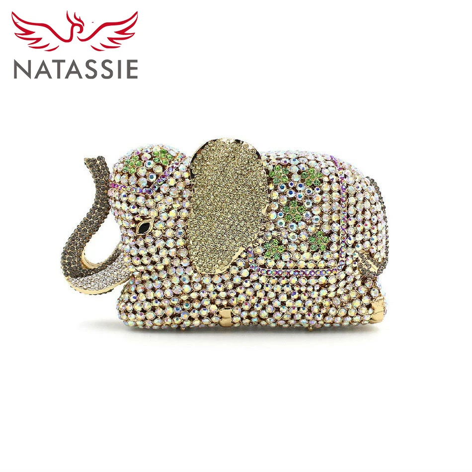 ФОТО NATASSIE Fashion Lady Elephant Shape Evening Clutch Purse Luxury Crystal Wedding Party Women Bag