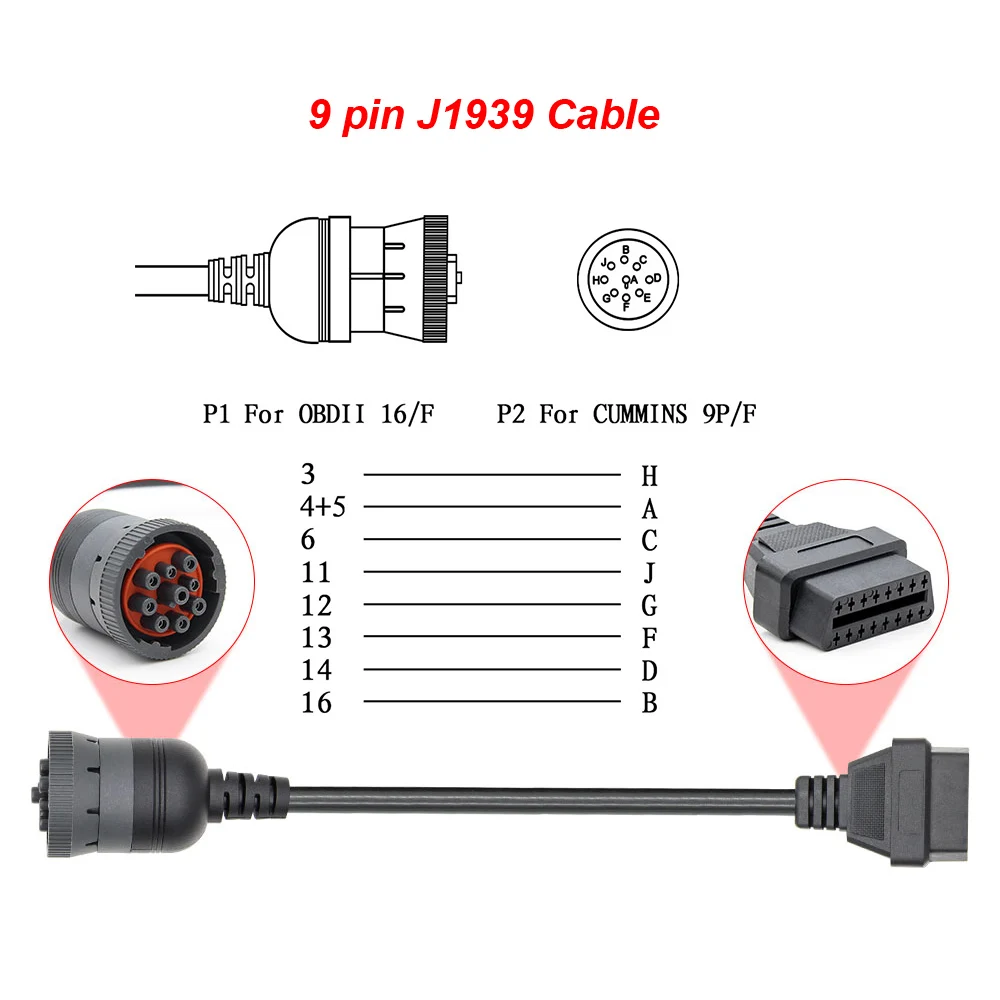 Удлинительный кабель SAE J1939 J1708 для грузовика OBD OBD2 6 контактов 9 Cummins