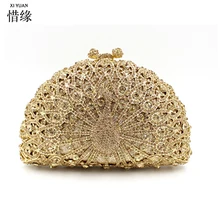 XIYUAN роскошная сумка-клатч Для женщин со стразами с принтом «павлиньи перья»; вечерние сумки Благородный Кристалл ужин вечерние кошелек цепи известный bolso