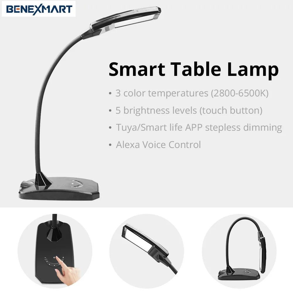 

WiFi Smart Dimming LED Desk Table Lamp Work with Google Home Assistant Alexa Tuya APP Voice Touch Control With USB Charge Port