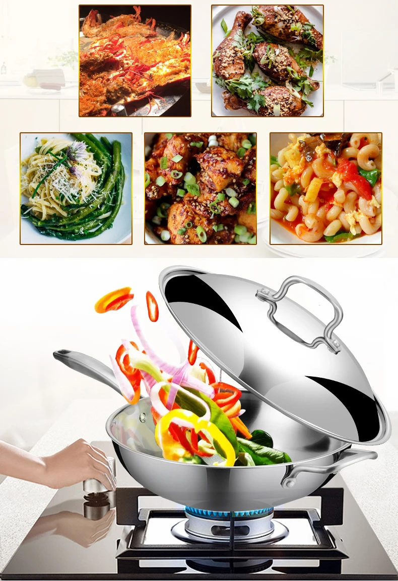 12.6 Inch compound multi layer bottom 304 stainless steel wok Stir Fry
