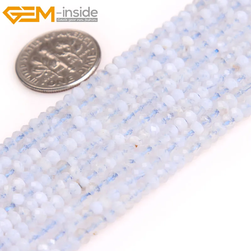 Gem-Inside 2x3mm Rondelle Stone Blue Chalcedony Natural Gemstone Heishi Spacer Beads for Bracelet Necklace Jewellery Making DIY Craft Project Strand 15
