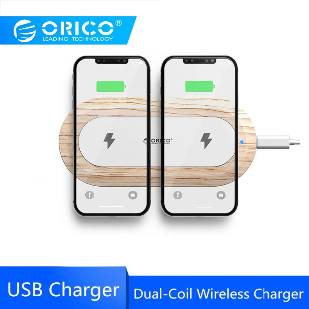 

ORICO Dual-Coil Wireless Charger for iPhone X 8 XS 5W Wireless Charging for Samsung Galaxy S8 S9 S7 Edge Qi USB Wireless Charger