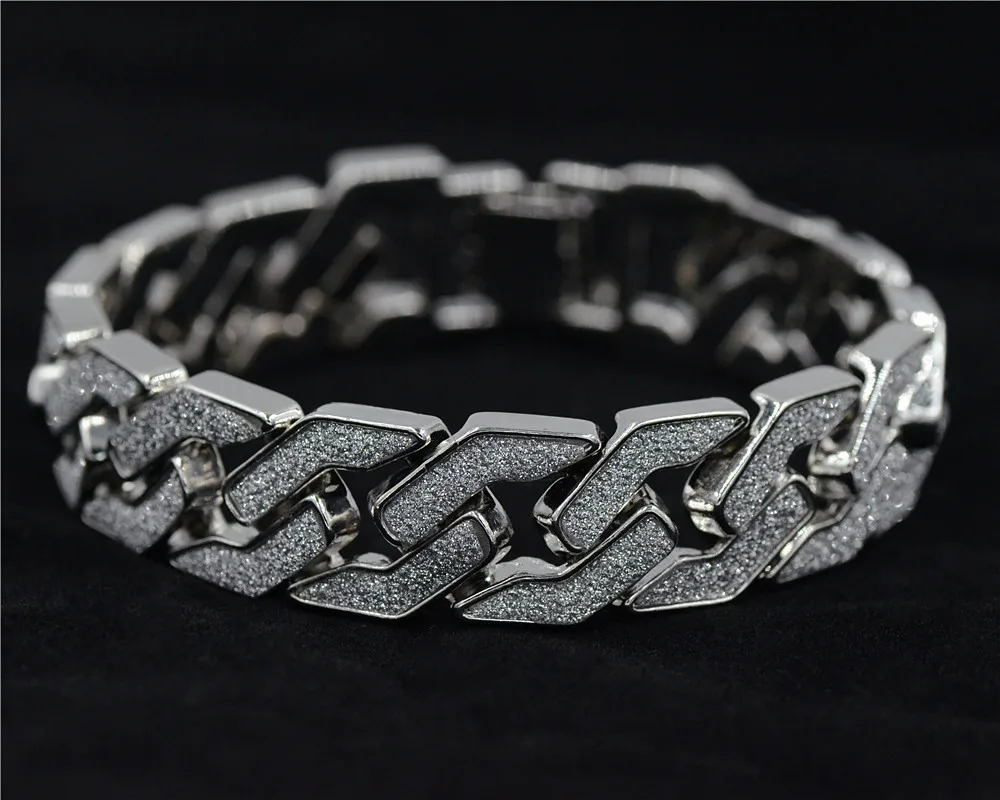 

Fashion Sand Blast Bracelet Cuban Chain Link Alloy Iced Out Hip Hop Gold Silver Tone Heavy 18 MM Mens Bracelet 8.6"