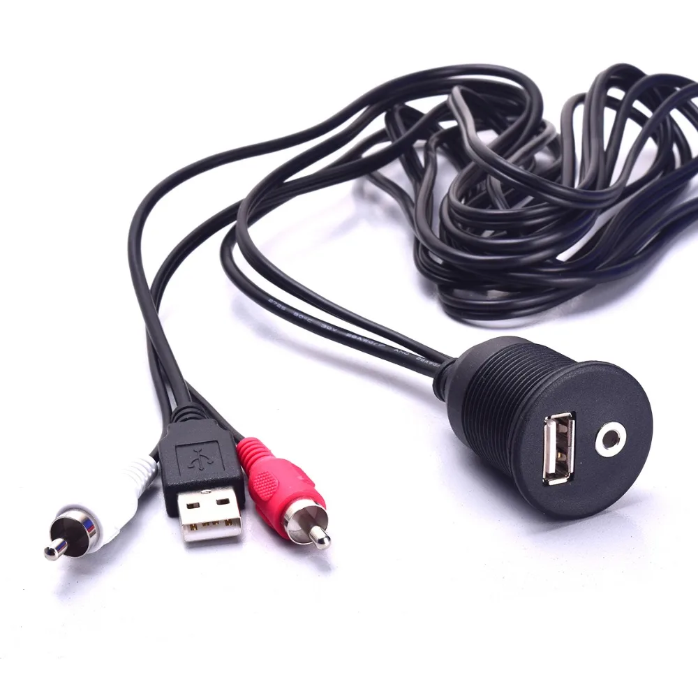 

Auto USB&2RCA Phono to Aux3.5mm Adapter Extension Cable Dashboard Flush Mount Kit 1/8AUX for Radio Stereo Android Wince GPS DVD
