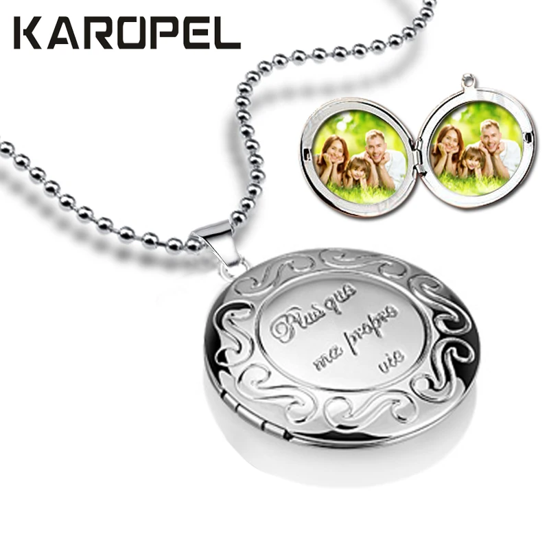 

Karopel Fashion Round Silver Pendant Charm Put Photo Medallion Memory Charm Jewelry Necklace Women