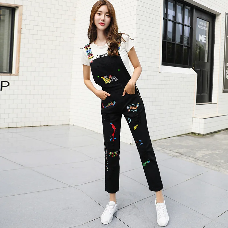 Spring Autumn Black Denim jumpsuit women White Denim overalls Ladies Hole Embroidery Letter rompers playsuit Summer 2020 Spring Autumn Black Denim jumpsuit women White Denim overalls Ladies Hole Embroidery Letter rompers playsuit Summer 2020