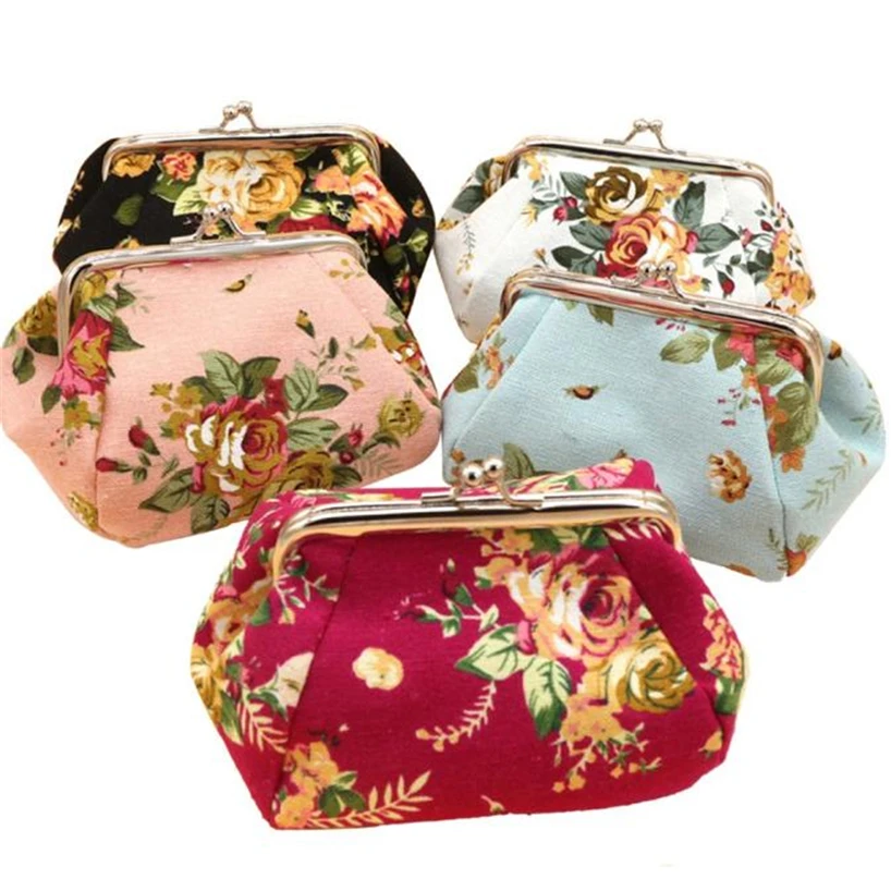 

Aelicy 2019 Fashion Vintage Floral Buckle Women Wallet 100% Brand New Elegant Lady Retro Clutch Hasp Canvas Bag Mini Coin Purse