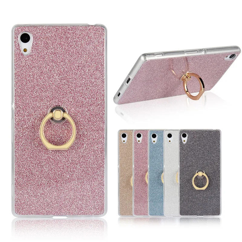 

For Sony Z4 Z3Plus Z3+ Case Shiny Glitter Silicone TPU with Rotate Finger Ring Soft Back Cover Case for Sony Xpeira Z4 Z3 Plus