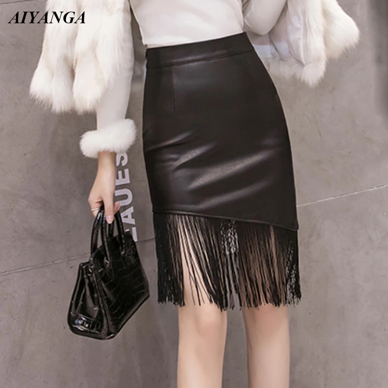 New Women PU Skirt Autumn Winter Female Leather Skirts Fashion