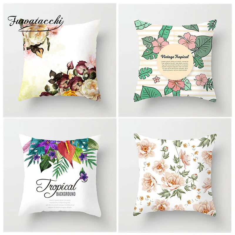 

Fuwatacchi Tropical Flower Cushion Cover Rose Flower Leaf Pillow Cover For Home Cafe Car Sofa Bed Home Decoration Accessories