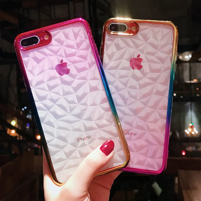 

3D Diamond Rhombus Electroplated Gradient Phone Case For iPhone X XS XR XS Max 6 6S 7 8 Plus Colorful Soft TPU Back Cover Cases