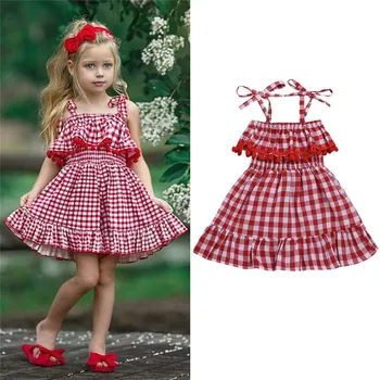 

Toddler Baby Girls Off Shoulder Plaid Print Dress Ruffles Bow Dresses Clothes 2019 Spring Baptism princess birthday party