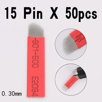 

50 PCS Red 0.30mm 18 Pin U Shape Tattoo Needles Permanent Makeup Eyebrow Embroidery Blade For Microblading Manual Pen