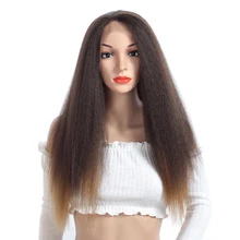 Aigemei Kinky Straight Synthetic Hair Glueless Front Lace Wigs Heat Resistant Fiber 24 inch Aigemei Kinky Straight Synthetic Hair Glueless Front Lace Wigs Heat Resistant Fiber 24 inch