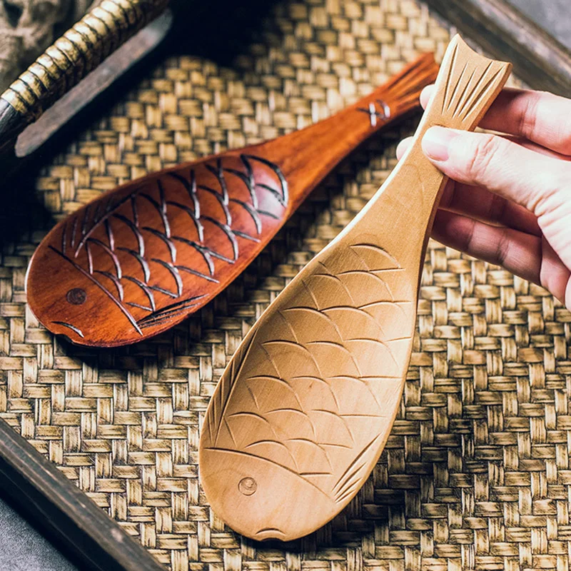 Kitchen Wooden Rice Serving Spoon Wood Rice Paddle Spatula Cute Fish Rice Spoon Scoop Potato Meal Server Cooking Tools (3)