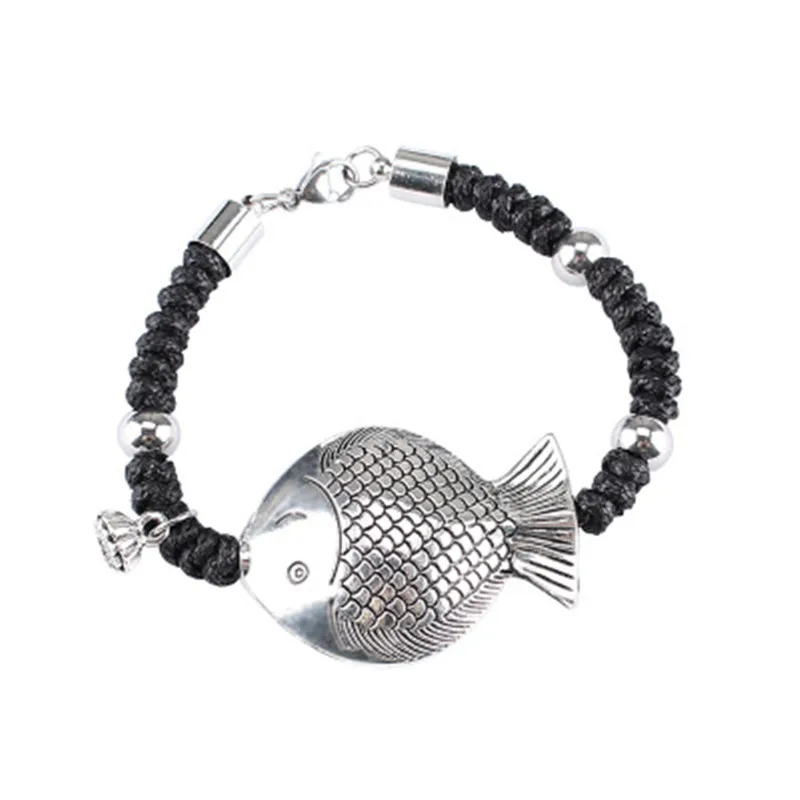 Wholesale Natural Black Stone With Luck Fish Charm Bracelet For Women Yoga Meditation Wrist Jewelry Handmade Unique | Украшения и
