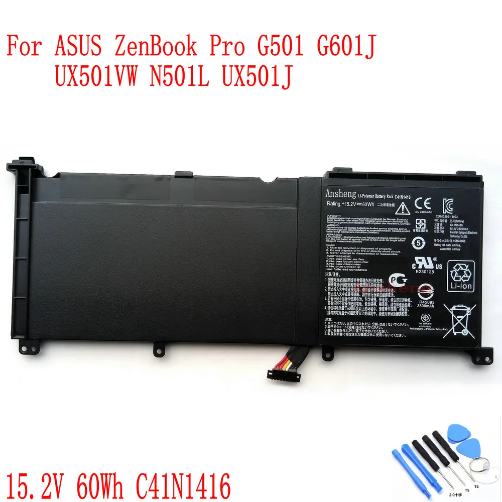 100% Новый оригинальный аккумулятор 15 2 V 60Wh C41N1416 для Asus ZenBook Pro G501 G601J UX501VW N501L UX501J Series |