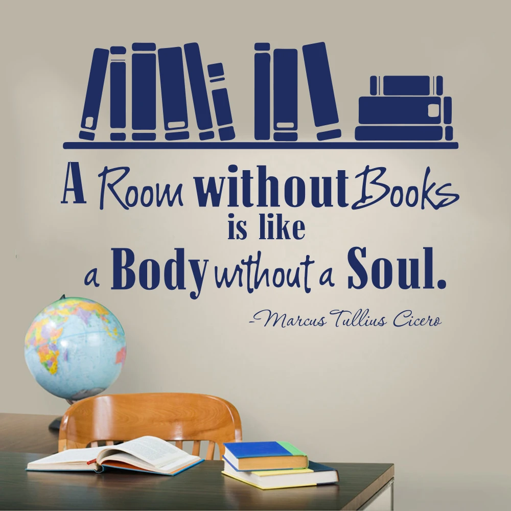 Large Room Without Books Bookshelf Quote Wall Decal Library Study  Inspirational Quote Book Education Wall Sticker Classroom  (3)