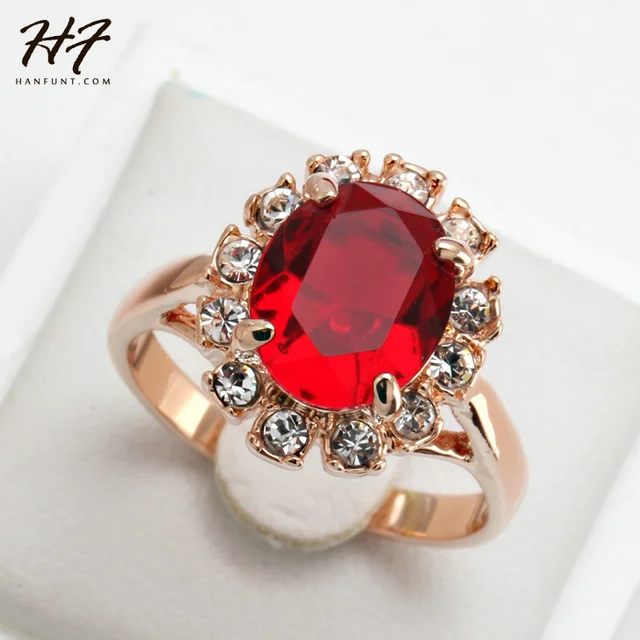 Classic Red Stone Ring for Women Rose Gold Color Crystal Fashion Anniversary Jew Classic Red Stone Ring for Women Rose Gold Color Crystal Fashion Anniversary Jew