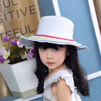 

White Baby Girls Sun Bucket Hat Wide Brim Color Dots Children Summer UV Protection Basin Cap High Quality Sweet Princess Hat