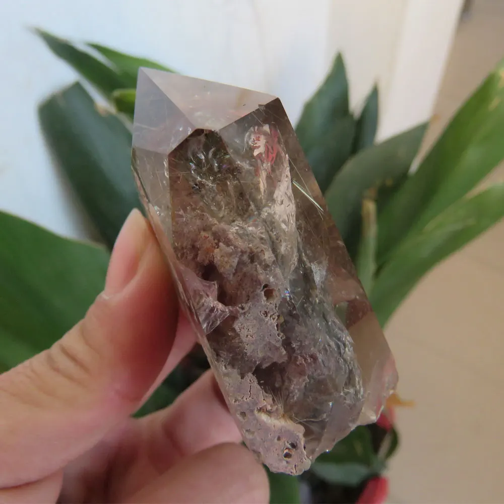 Чудесно! 90 г натуральный кварцовый кристаллический Phantom Quartz Point Wand Mineral Specimen Reiki
