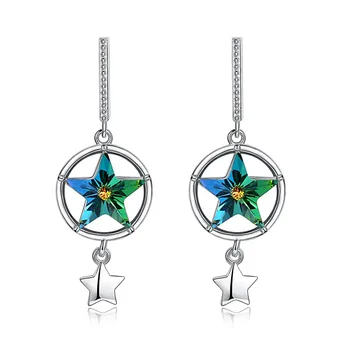 

Hollow Circle Star Crystal From Swarovski Drop Earring Real 925 Sterling Silver Star Zircon Crystal Women Girl Anniversary Gifts