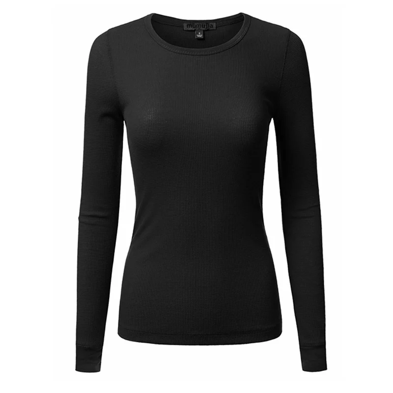 Женская теплая футболка с длинным рукавом и круглым вырезом новинка 2018 осенняя