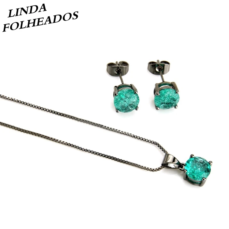 

Hot Sale New Arrival Trendy Black Color Cubic Zirconia Round Tiny Simple Style Necklace/Earrings Jewelry Set for Women Gift