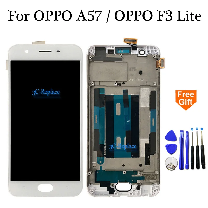 

White/Black 5.2 inch For OPPO A57 A57M / OPPO F3 Lite Full LCD Display + Touch Screen Digitizer Assembly With Frame Free Tools