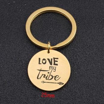 

Round Stainless Steel Keychain Engraved Love My Tribe For Leader Gift Charm Key Ring Fashion Jewelry Holder Exclusive Tag