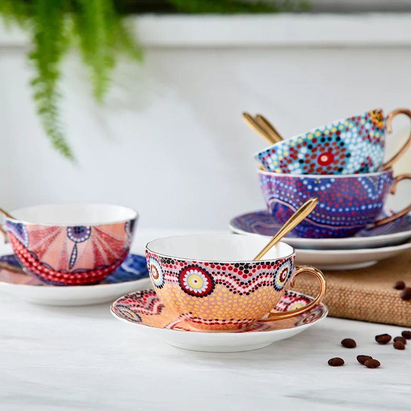 

Bohemian Luxury Coffee Tazas Chip Scented Tea Cup Cafe Saucer And Cups Copos Beautiful Colour Decoration Bardak Tasse Xicaras