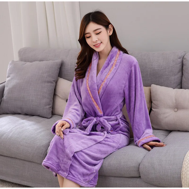Фланелевые халаты-кимоно для влюбленных, плотные теплые халаты из кораллового флиса для мужчин и женщин, осенне-зимние плотные пижамы с длинными рукавами