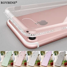 Roybens Роскошные Bling Rhinestone Ясно Мягкий Чехол TPU Для Apple iPhone 7 Прозрачный Силиконовый Чехол Для iPhone7 Алмазного Бурения Капа