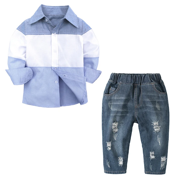 C patchwork turn down collar single breasted shirt jeans (1)