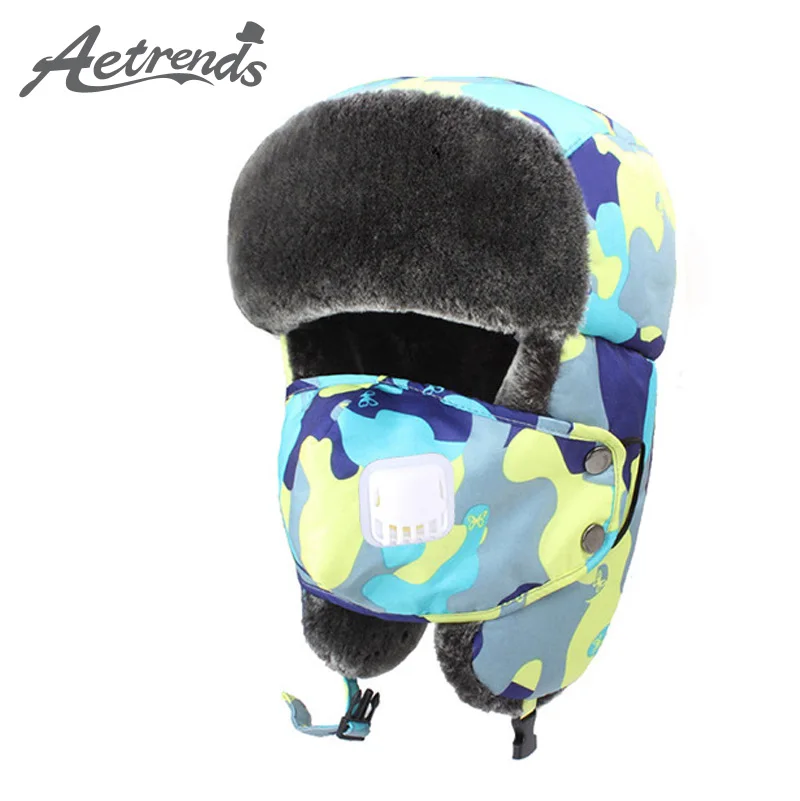 

[AETRENDS] Winter Bomber Hats Kids Outdoor Thick Warm Fur Russian Hat with Ear Flaps Bomber Cap Z-3878E