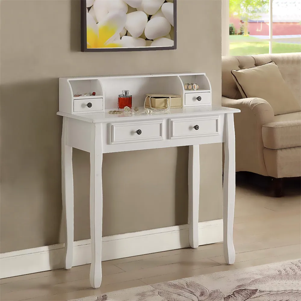 LANGRIA Makeup Dressing Table Vanity with 4 Drawers, 3 Open Storage Compartments and Solid Rubberwood Legs Makeup Dresser-White 11