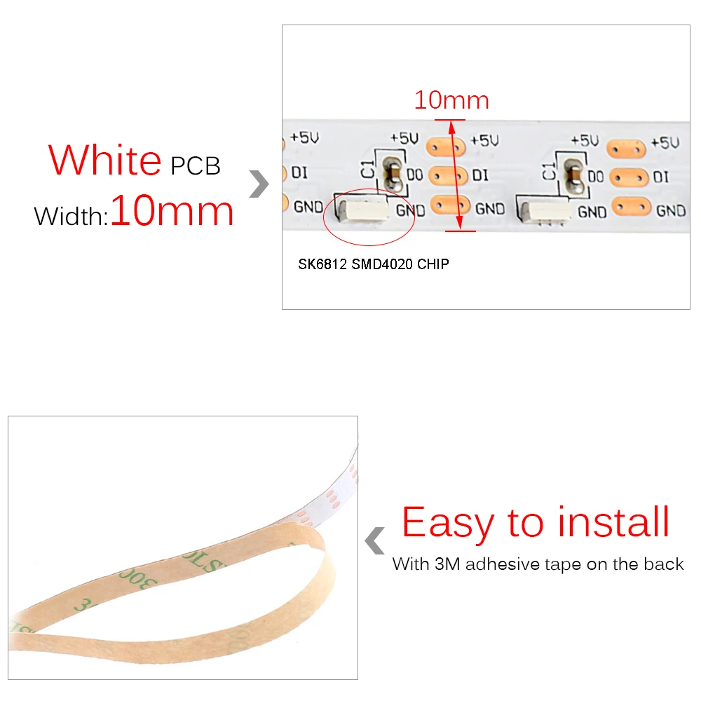 DC5V 335 Светодиодная лента с боковым излучением, Адресуемая SK6812 60 светодиодный/m WS2812B IC белый Ультра Тонкий PCB не водонепроницаемый 1 м 2 м 3 м 4 м 5 м JQ