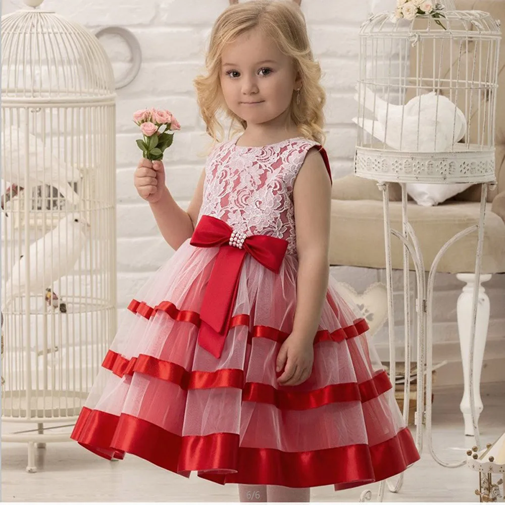 

New Fashion Children Dress Toddler Girls Lace Bowknot Princess Wedding Performance Formal Tutu Dress Clothes HOOLER