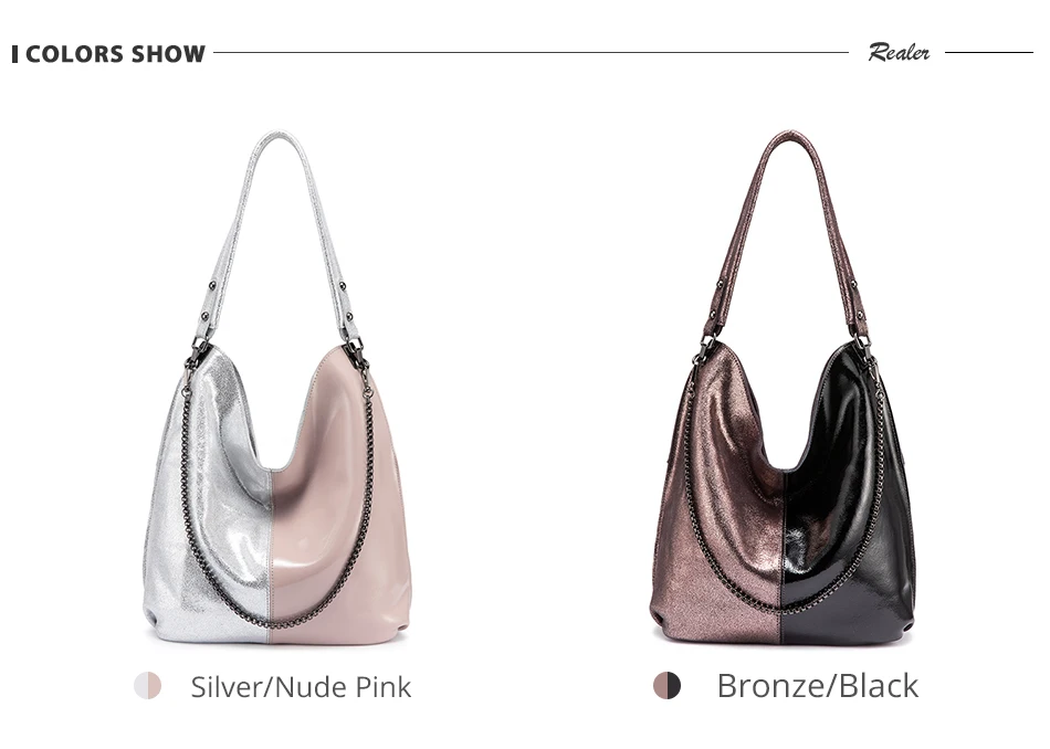 Сумка-хобо из натуральной кожи REALER, женская сумка на плечо, сумка-тоут в стиле пэчворк, женская сумка большой вместимости, дизайнерская ручная сумка для женщин