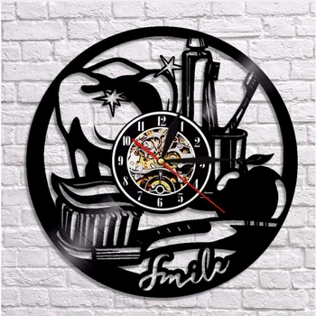 

Smile Teeth 3D Wall Clock Modern Design LED Backlight Teeth Dentist Vinyl Record Clocks Wall Watch Home Decor Wall Hanging Sign
