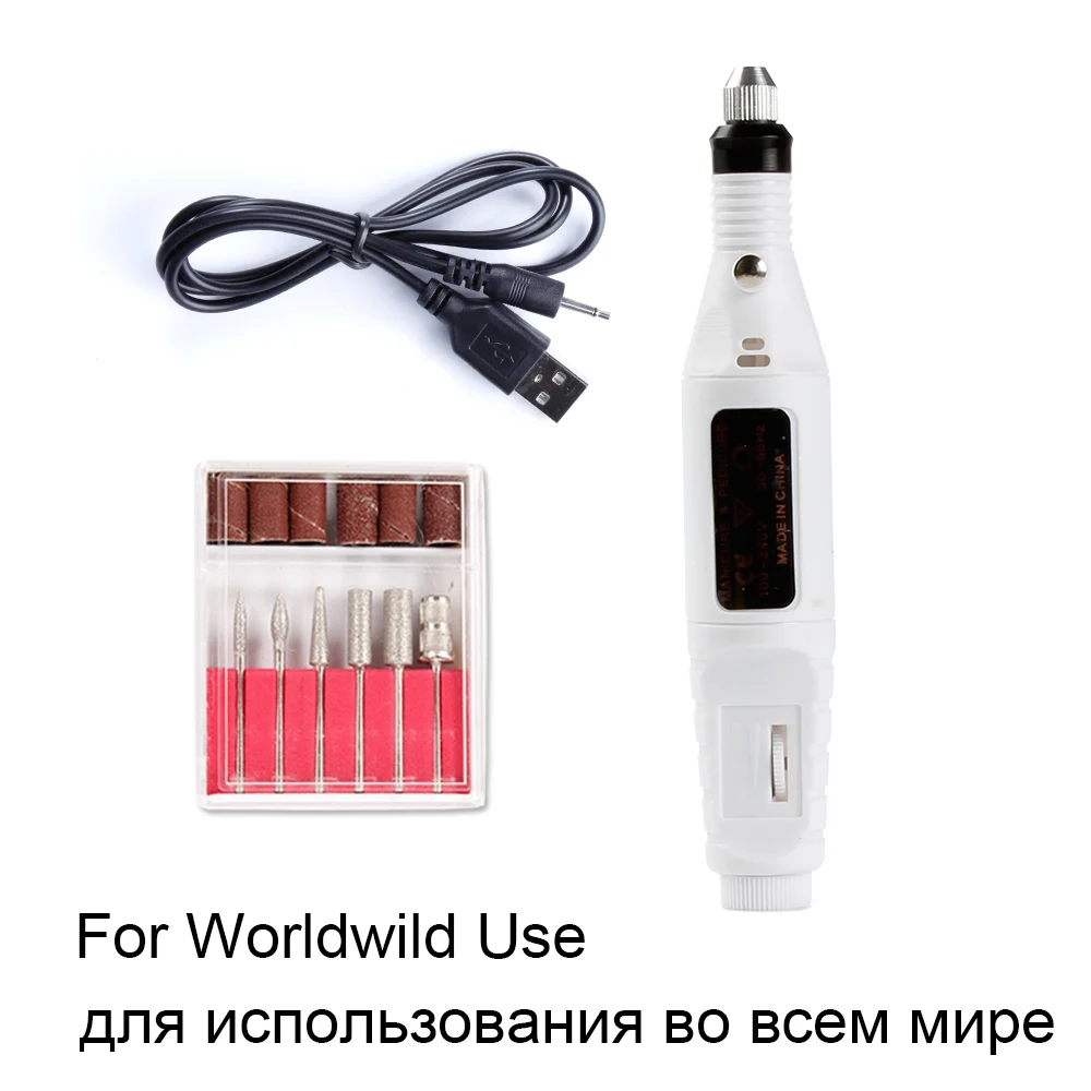 Электрические сверла для ногтей с USB, машинка для маникюра, керамические фрезы для педикюра, Шлифовальная Пилка Для Ногтей, Гель-лак для снятия лака - Цвет: White USB