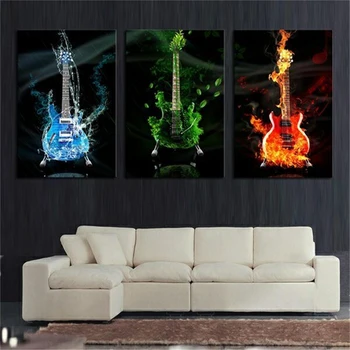 

3pcs Unframed Canvas Print Guitar Painting Wall Art Picture Gift For Living Room Home Decoration
