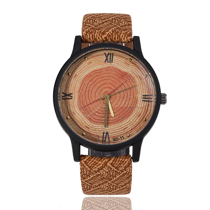 New Wood Women Watches Retro 2016 Casual FEIFAN Brand Vintage Leather Quartz Clock Woman Fashion Simple Face Wooden Watch Black