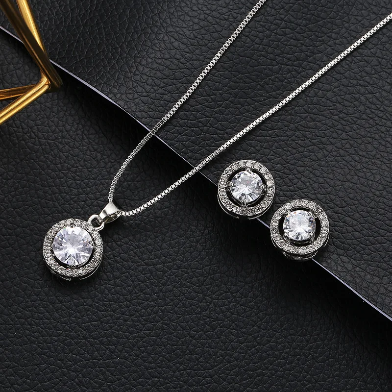 

crystal necklace sets round pendant necklace earrings for women sieraden sets bridal jewelry set