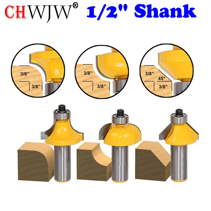 3 шт. кромки фрезы Набор-средний roundover Cove и фаски 1/" хвостовик деревообрабатывающей резак