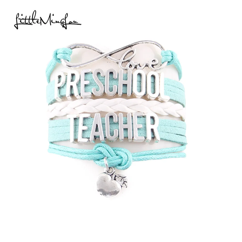 

Little Minglou Infinity Love PRESCHOOL TEACHER bracelet Apple charm leather wrap men bracelets & bangles for women jewelry