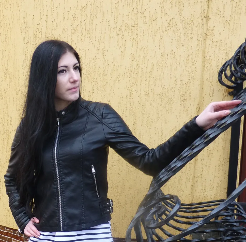 2020 Fashion Women Elegant Zipper Faux Leather Biker Jacket in Brown Black Slim Ladies Coat Casual brand Motorcycle Leather Coat