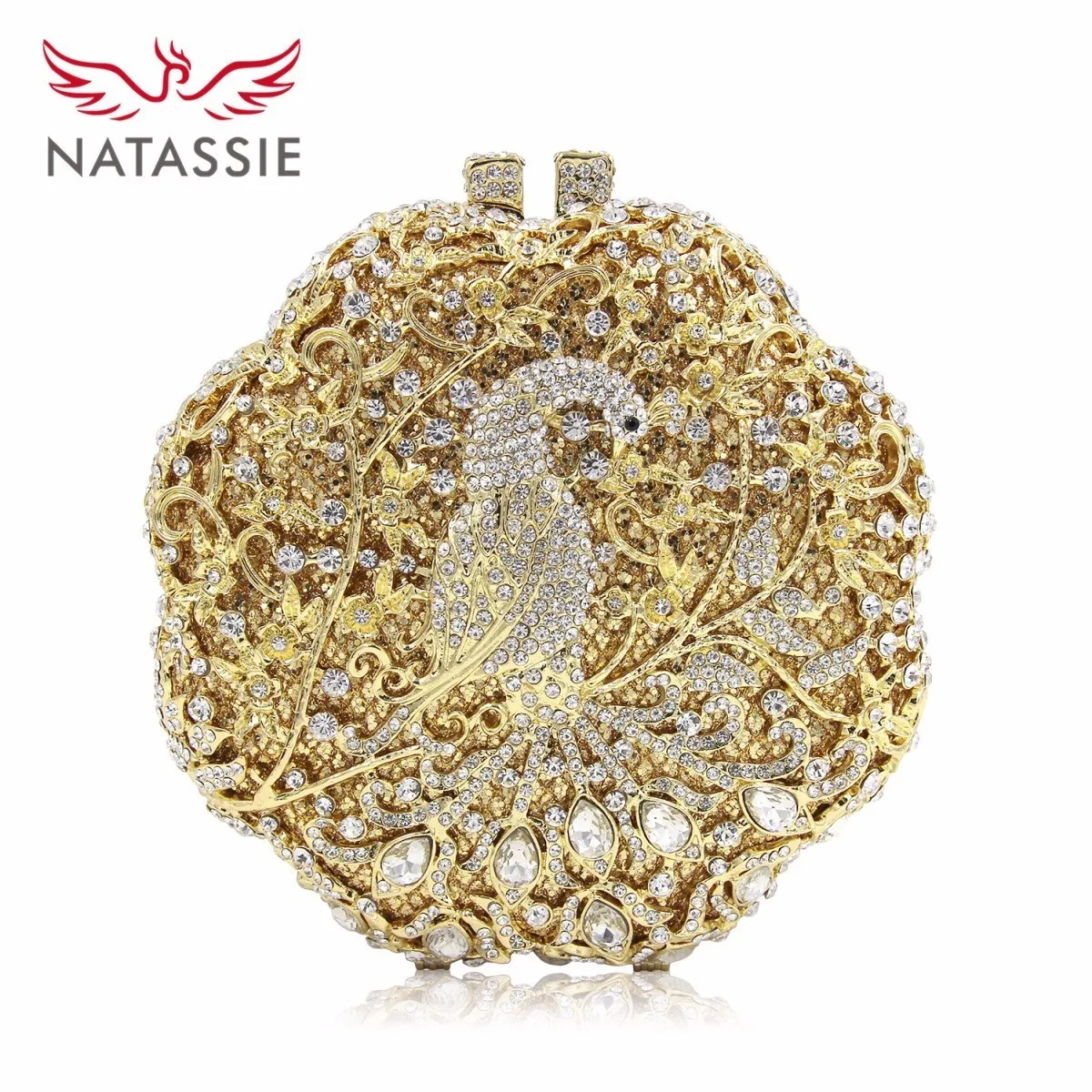 

NATASSIE New Luxury Crystal Clutch Women Evening Bag Ladies Wedding Purses Clutches Girls Peacock Diamond Animal Party Bags